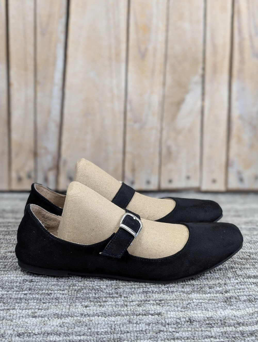 Sun + Stone: Square toed "Adiaa" Mary Janes - Black Suede - Size 8 Women